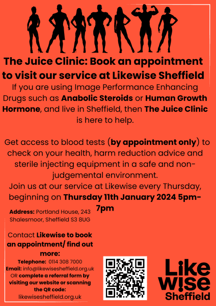 The Juice Clinic is Sheffield steoid support service where clients can get access to bloods (appintonment only) - every thursday 5-7pm.