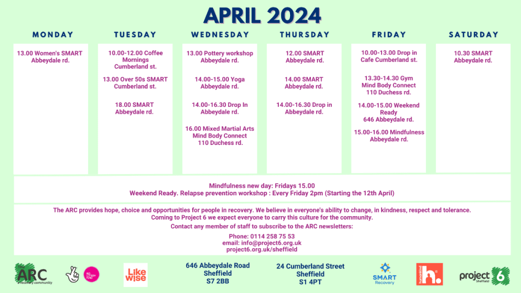 Recovery Hub timetable